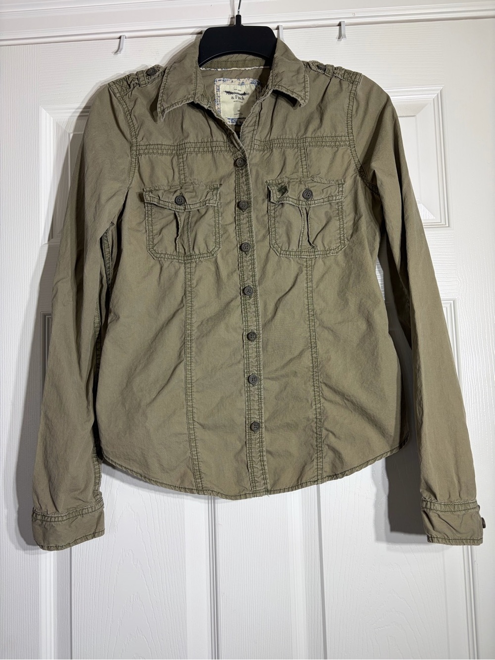 Abercrombie & Fitch Olive Long Sleeve Button Up Shirt Medium